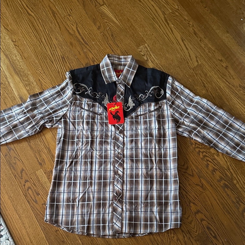 Brown Plaid Western Shirt with Black Yoke